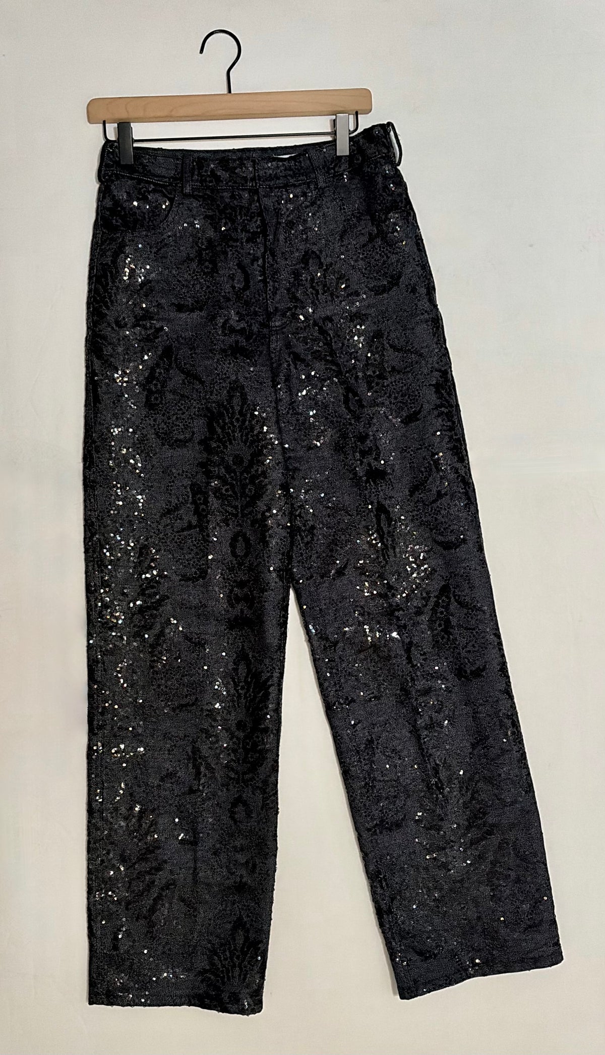 ZARA ZW Collection Sequin Paisley Straight Leg Jeans Black Runway Size 2