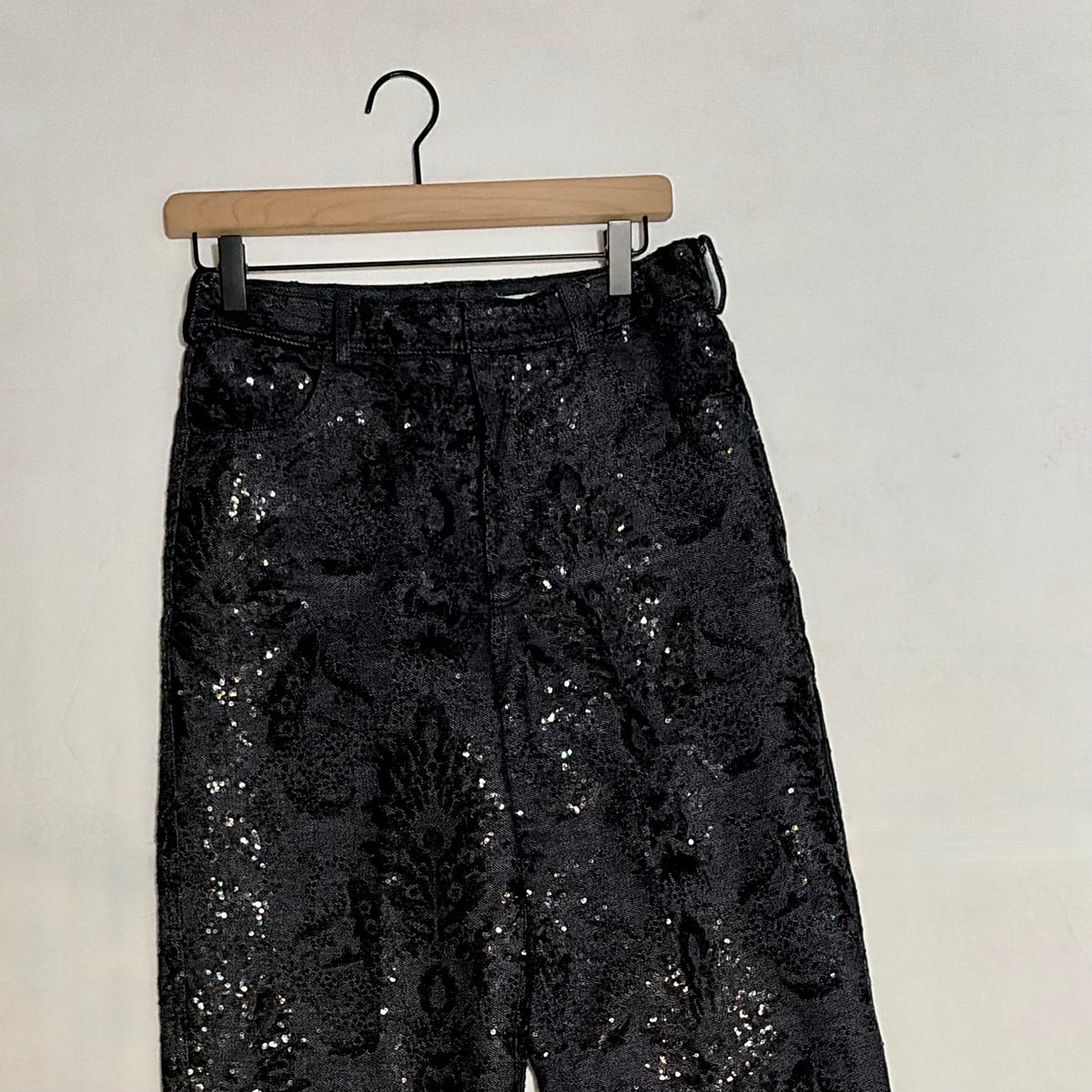 ZARA ZW Collection Sequin Paisley Straight Leg Jeans Black Runway Size 2