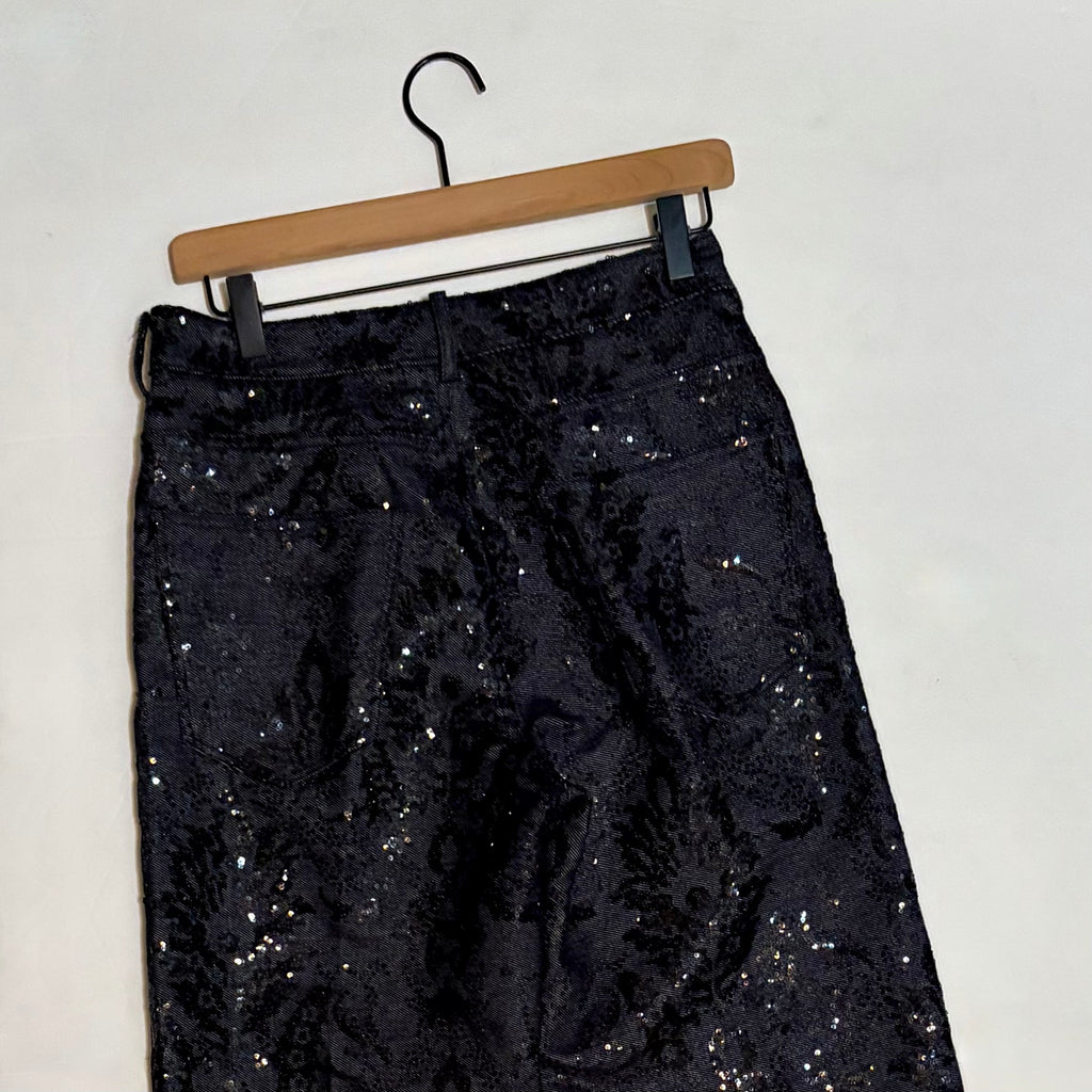 ZARA ZW Collection Sequin Paisley Straight Leg Jeans Black Runway Size 2
