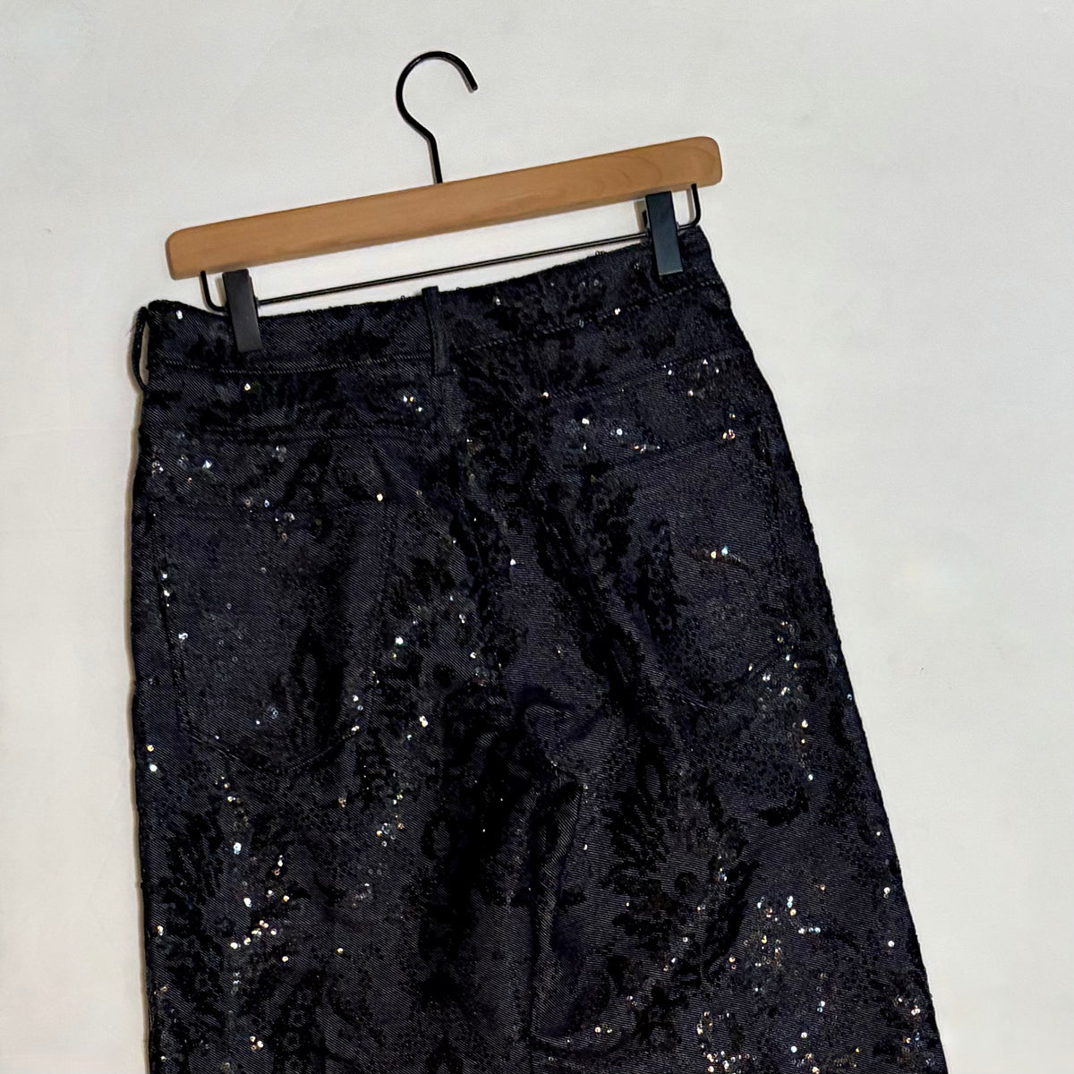 ZARA ZW Collection Sequin Paisley Straight Leg Jeans Black Runway Size 2