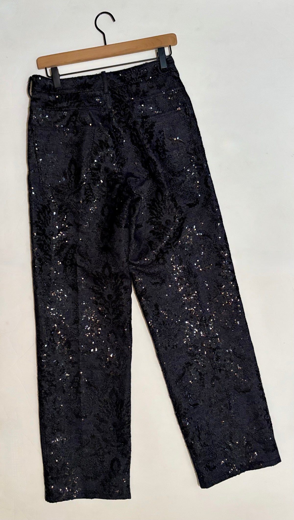 ZARA ZW Collection Sequin Paisley Straight Leg Jeans Black Runway Size 2