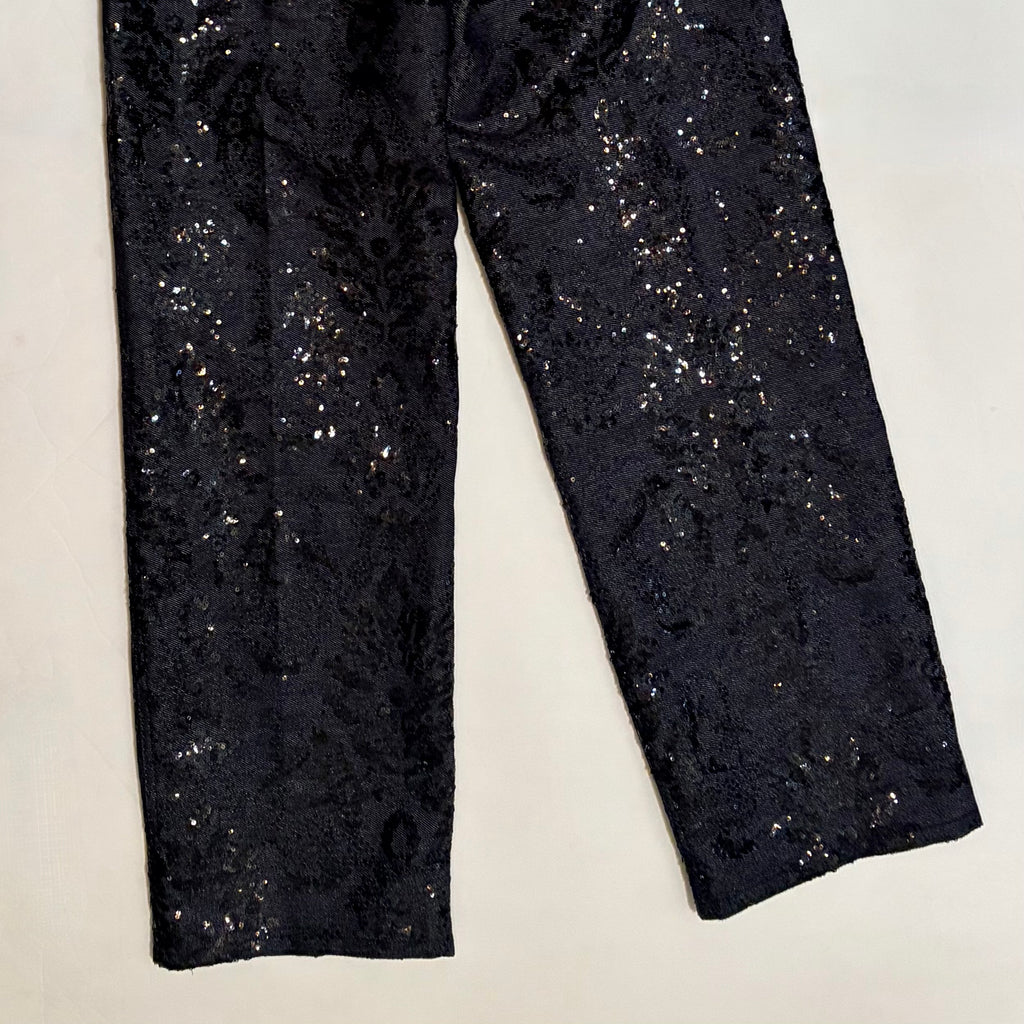 ZARA ZW Collection Sequin Paisley Straight Leg Jeans Black Runway Size 2