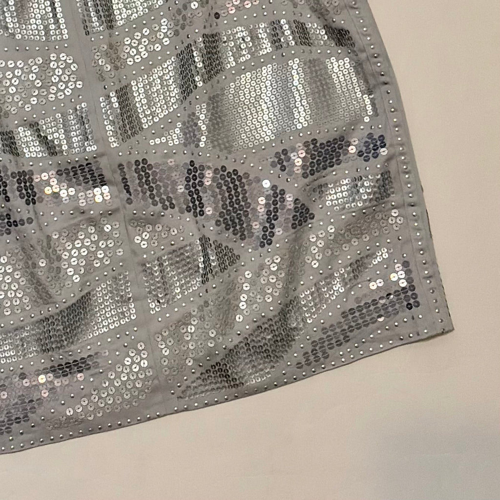 WHITE HOUSE BLACK MARKET Silver Sequin Pencil Mini Skirt Holiday Party WHBM 14