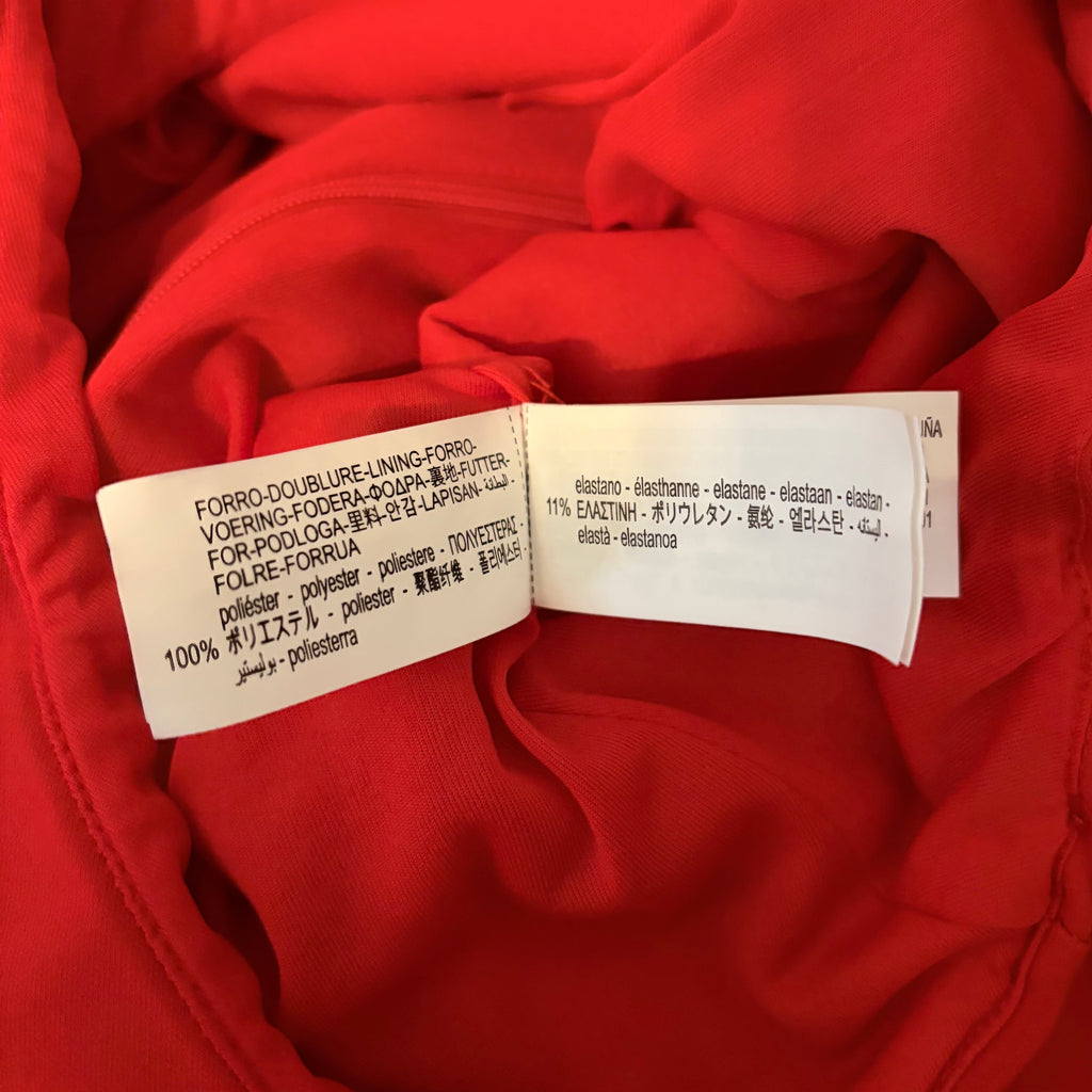 ZARA Red Structured Padded Shoulders Deep V Neck Long Sleeve Bodysuit X-Small