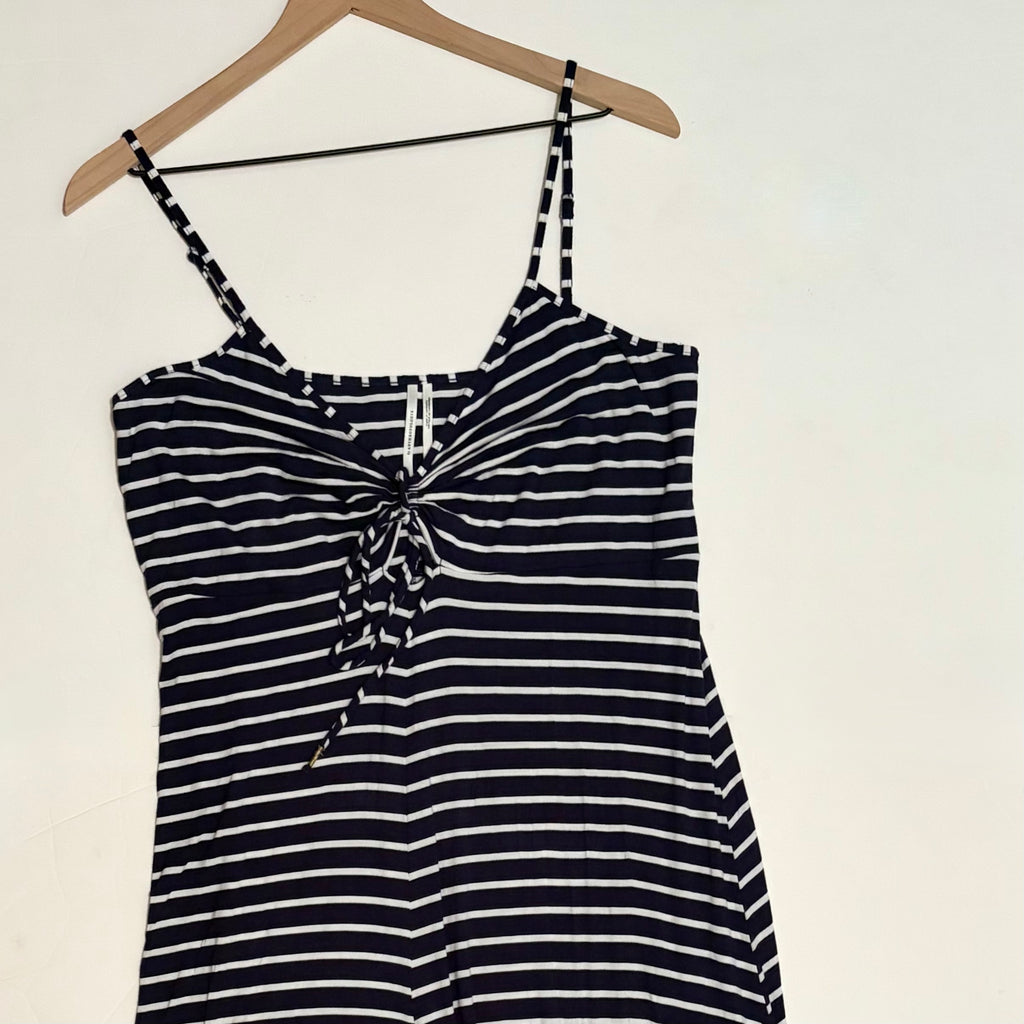 ANTHROPOLOGIE Lissa Wide Leg Jumpsuit Navy White Striped Knit Nautical Large