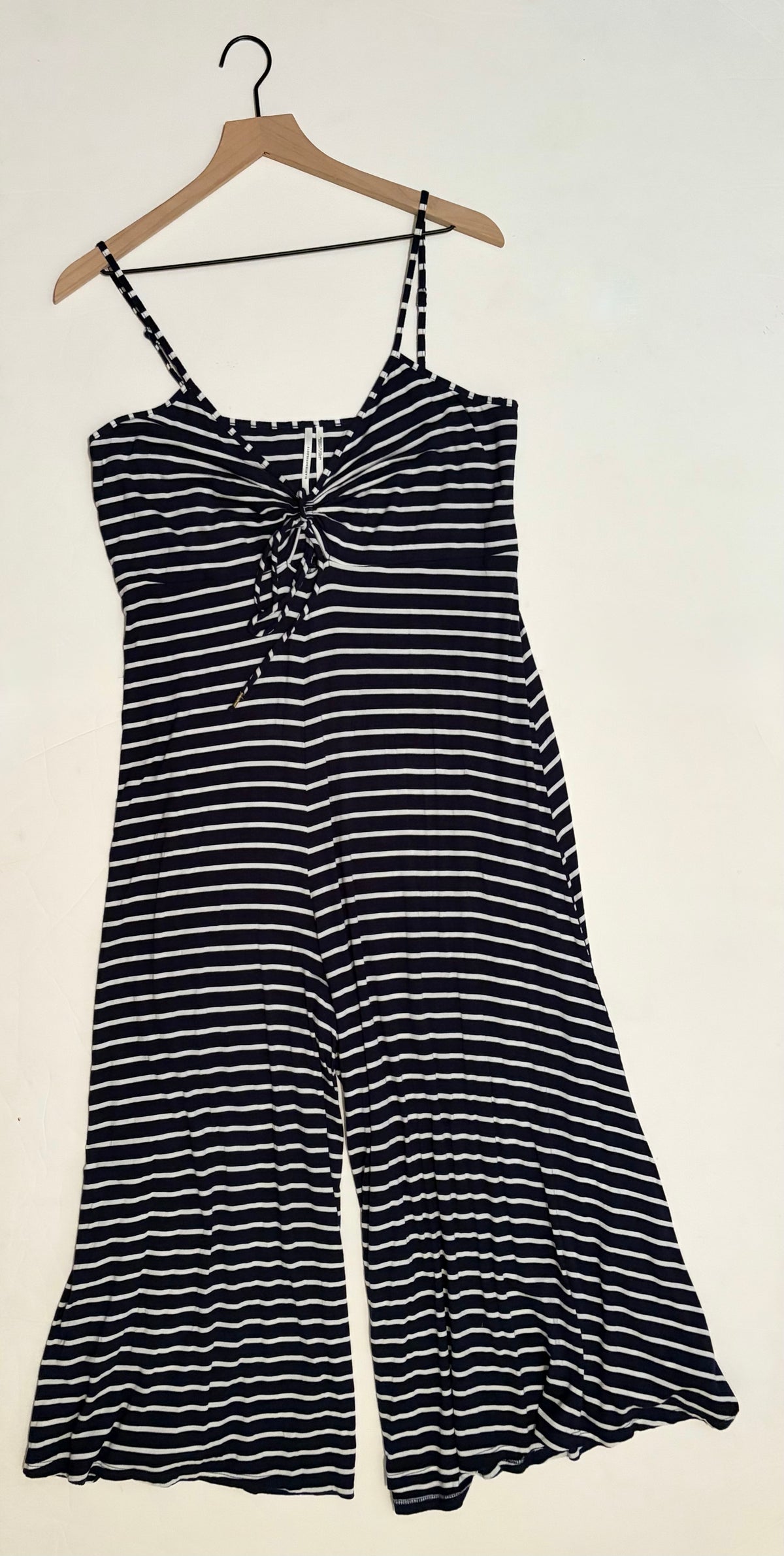 ANTHROPOLOGIE Lissa Wide Leg Jumpsuit Navy White Striped Knit Nautical Large