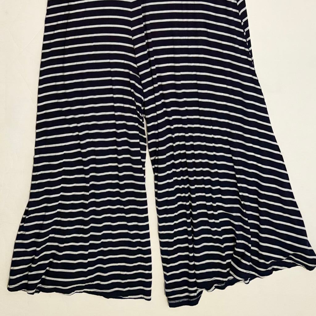 ANTHROPOLOGIE Lissa Wide Leg Jumpsuit Navy White Striped Knit Nautical Large