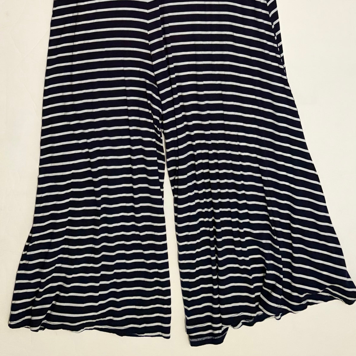 ANTHROPOLOGIE Lissa Wide Leg Jumpsuit Navy White Striped Knit Nautical Large