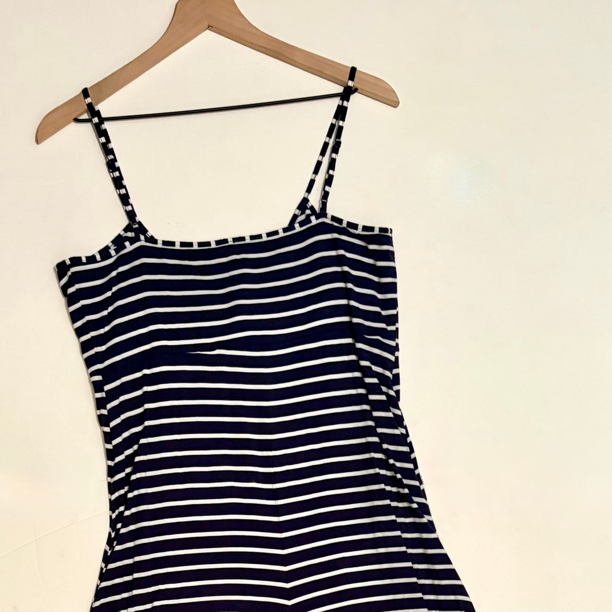 ANTHROPOLOGIE Lissa Wide Leg Jumpsuit Navy White Striped Knit Nautical Large
