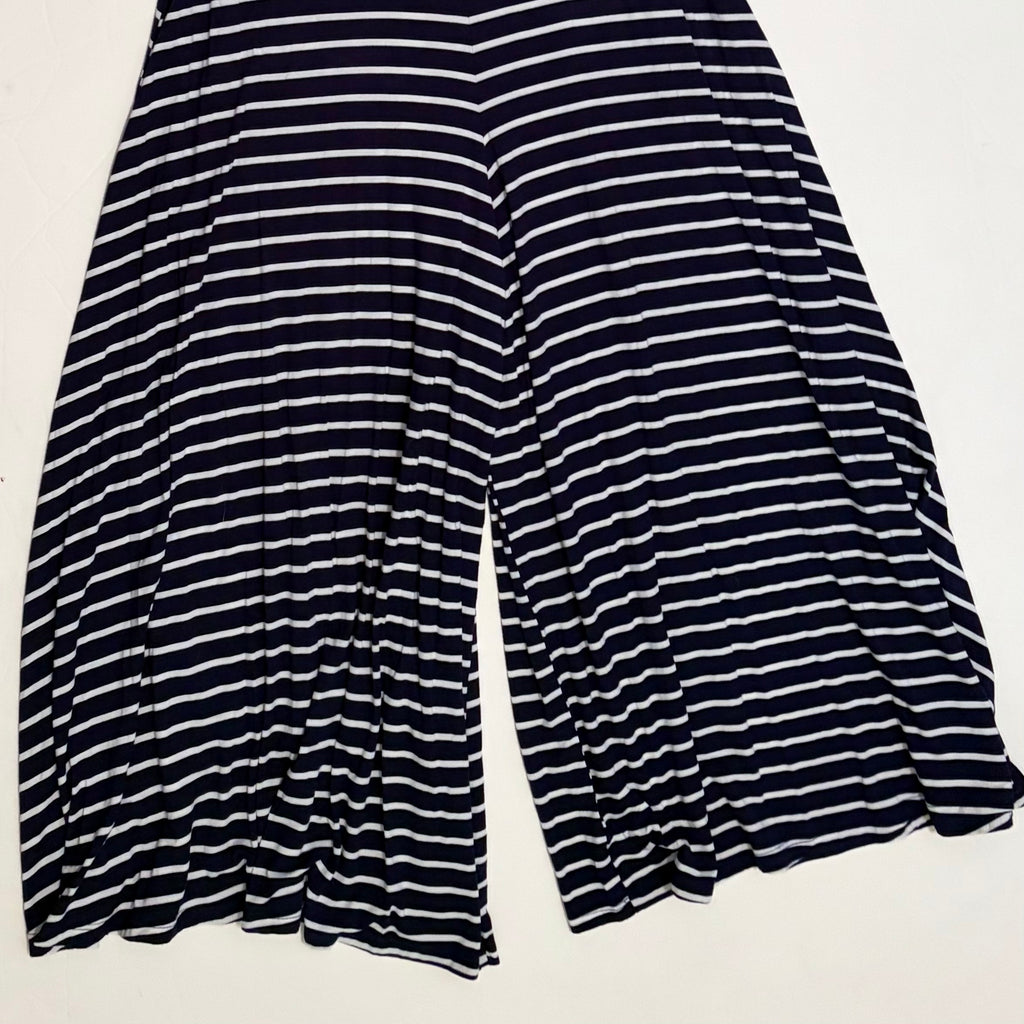 ANTHROPOLOGIE Lissa Wide Leg Jumpsuit Navy White Striped Knit Nautical Large