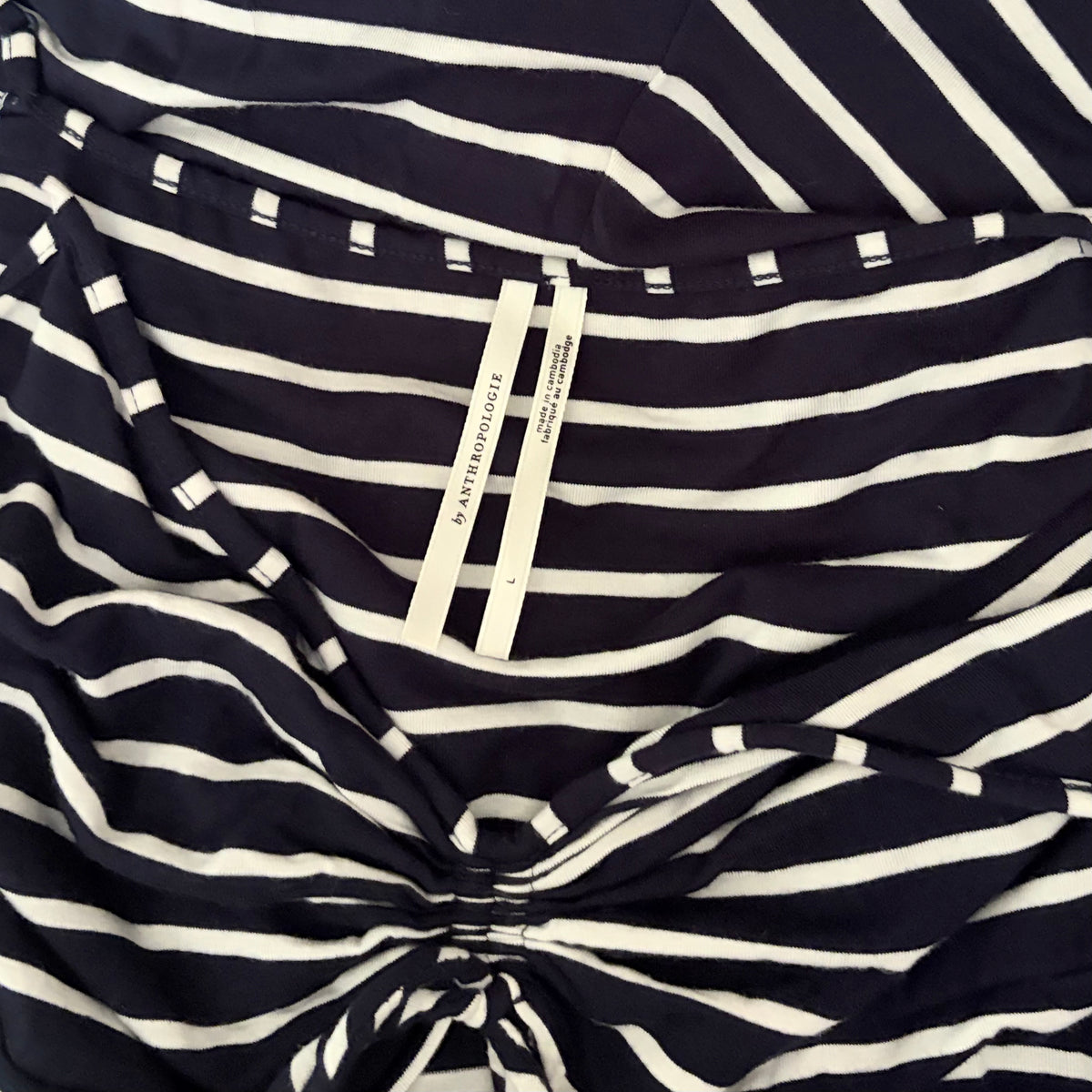 ANTHROPOLOGIE Lissa Wide Leg Jumpsuit Navy White Striped Knit Nautical Large
