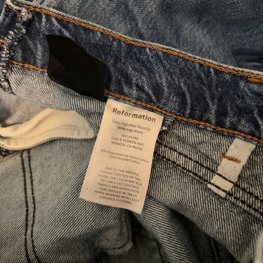 REFORMATION Cary High Rise Slouchy Wide Leg Jeans Cabo Reworked Blue Size 33