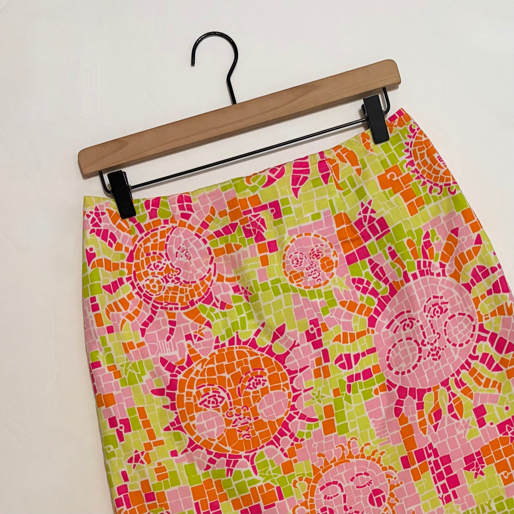 LILLY PULITZER Vintage Sun Salute Mosaic Mini Skirt Pink Green Orange Size 6