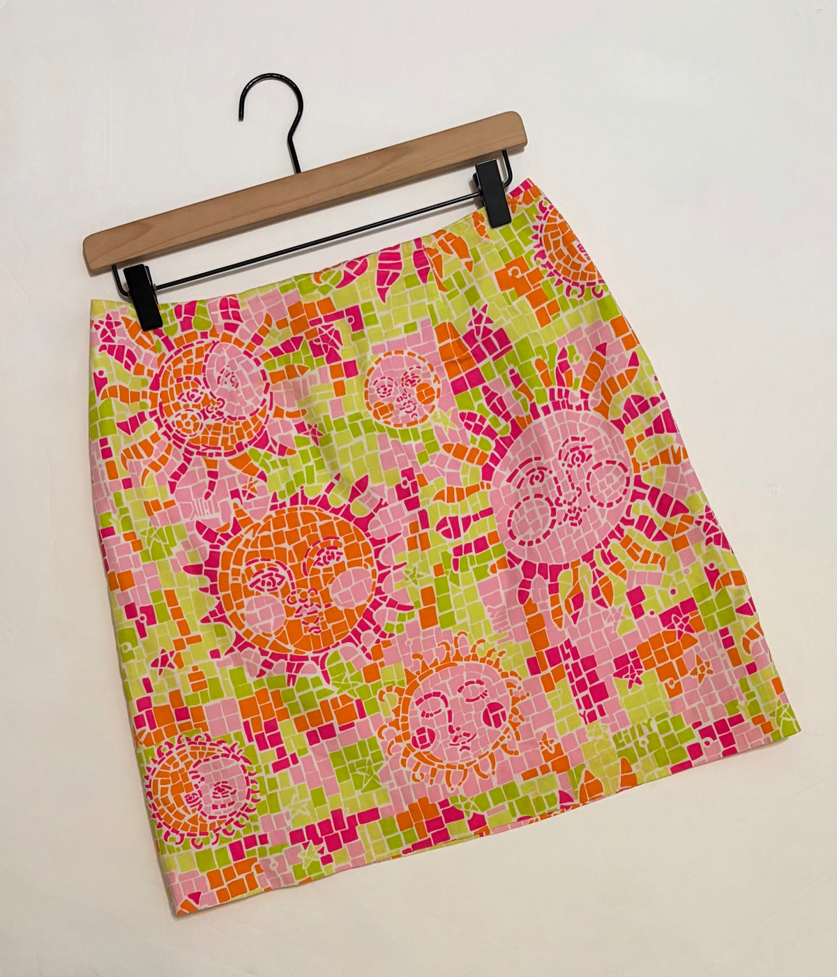 LILLY PULITZER Vintage Sun Salute Mosaic Mini Skirt Pink Green Orange Size 6