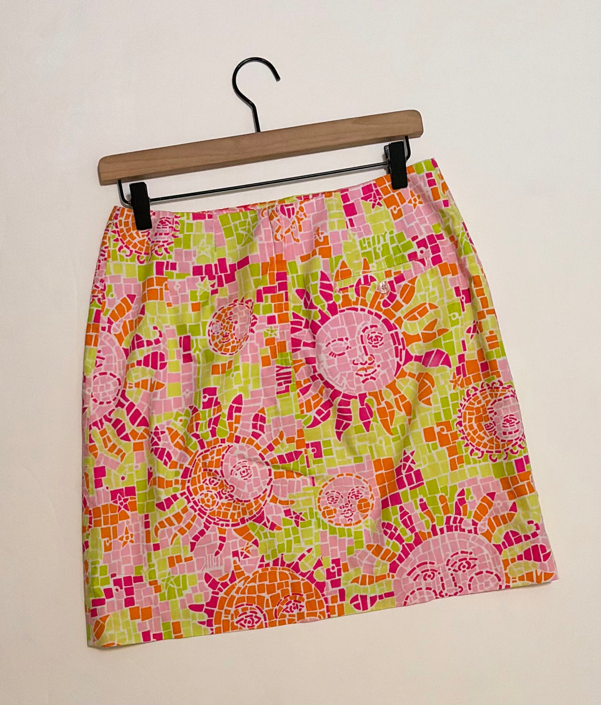 LILLY PULITZER Vintage Sun Salute Mosaic Mini Skirt Pink Green Orange Size 6