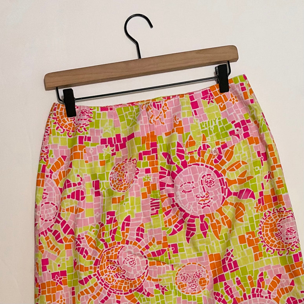 LILLY PULITZER Vintage Sun Salute Mosaic Mini Skirt Pink Green Orange Size 6