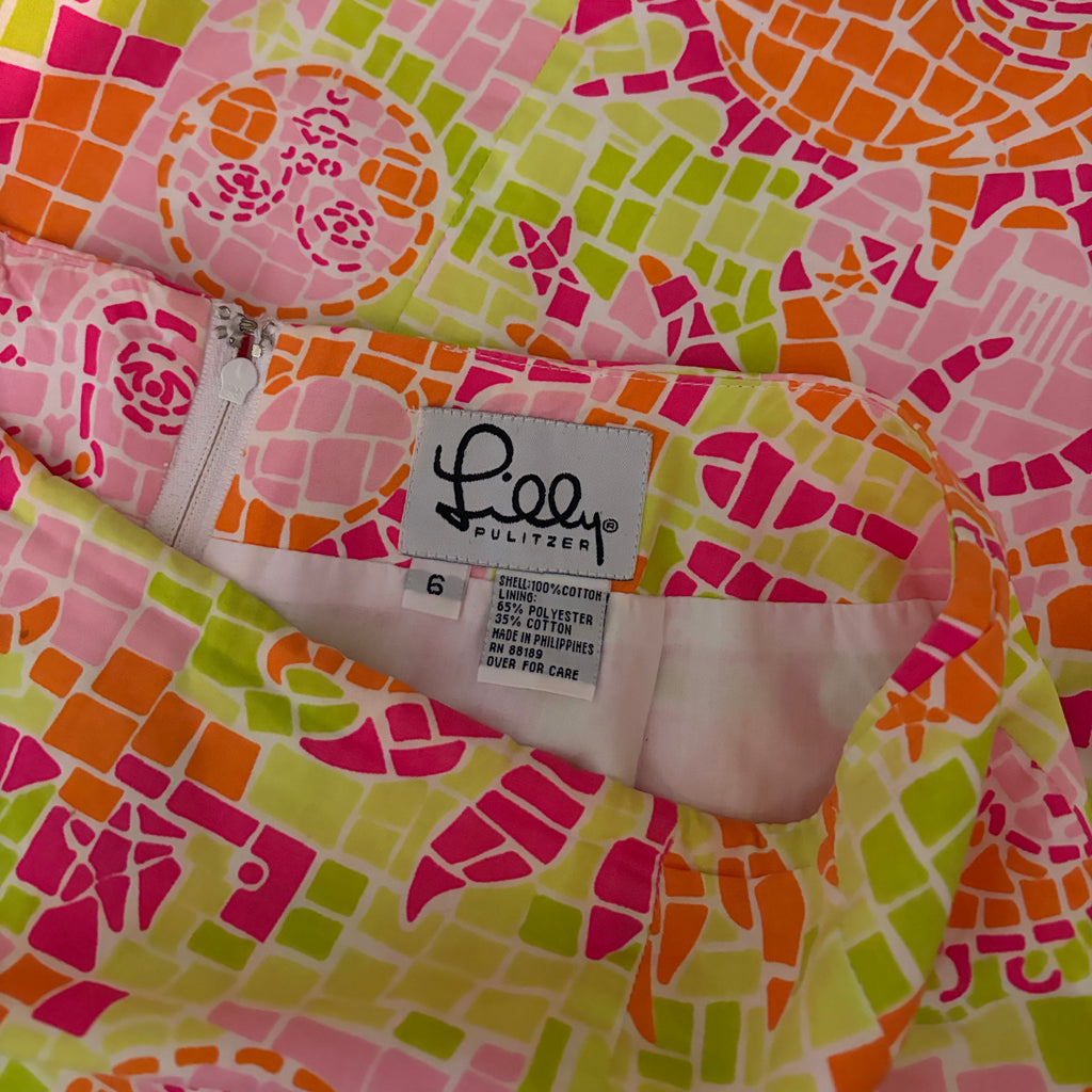 LILLY PULITZER Vintage Sun Salute Mosaic Mini Skirt Pink Green Orange Size 6