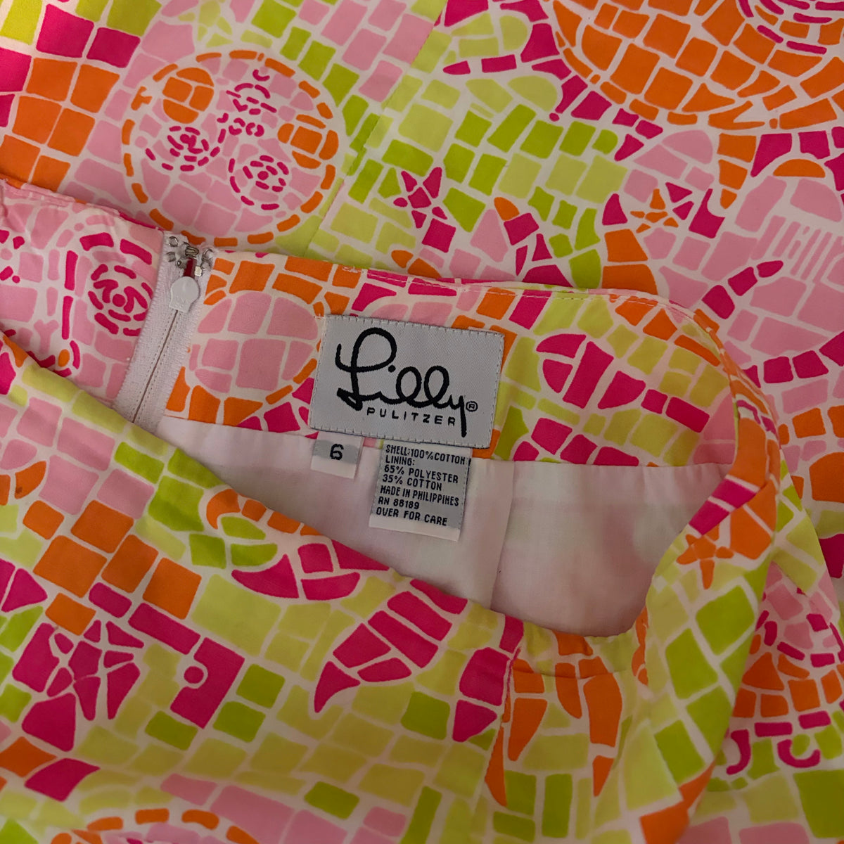 LILLY PULITZER Vintage Sun Salute Mosaic Mini Skirt Pink Green Orange Size 6