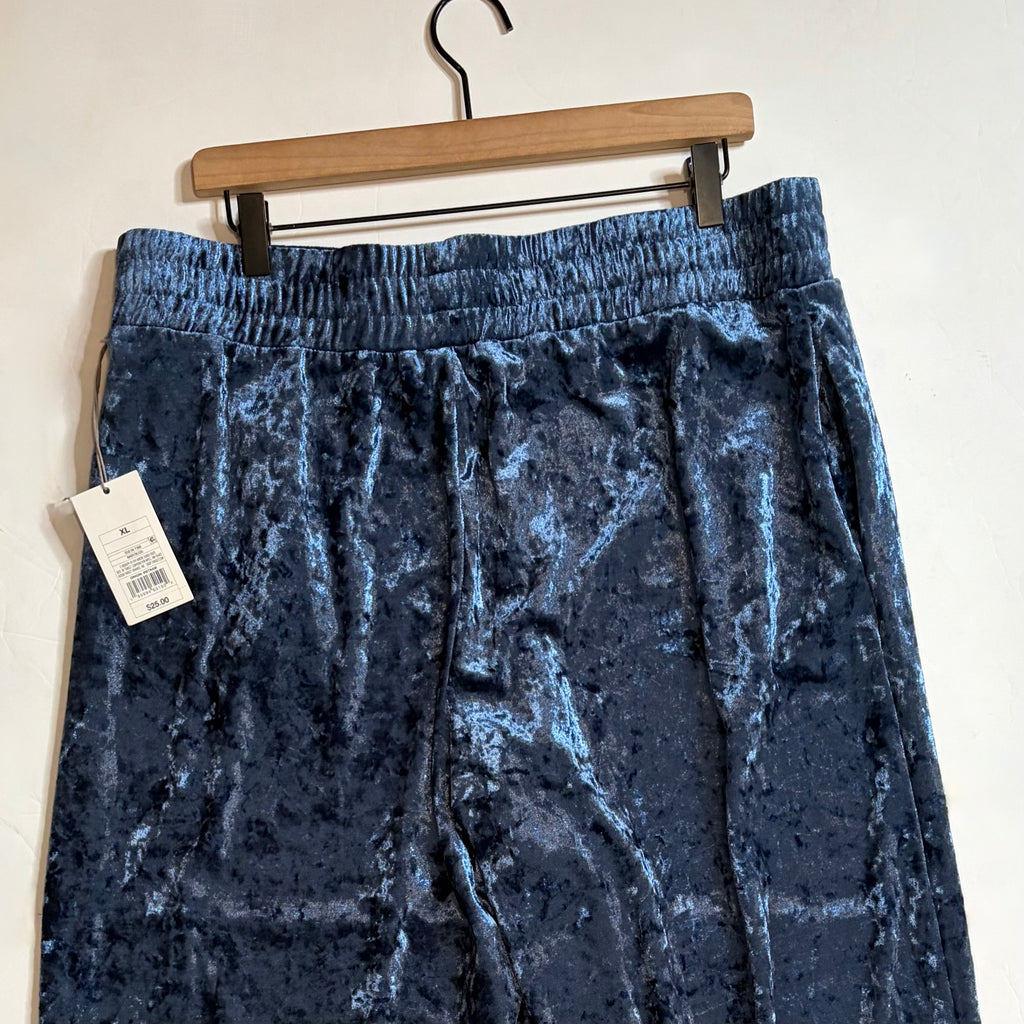 NWT!! Target A NEW DAY Blue Crushed Velvet Wide Leg Pants Pockets X-Large