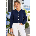CAROLINE CONSTAS Navy Blue Cotton Cropped Cardigan Sweater Quiet Luxury Medium