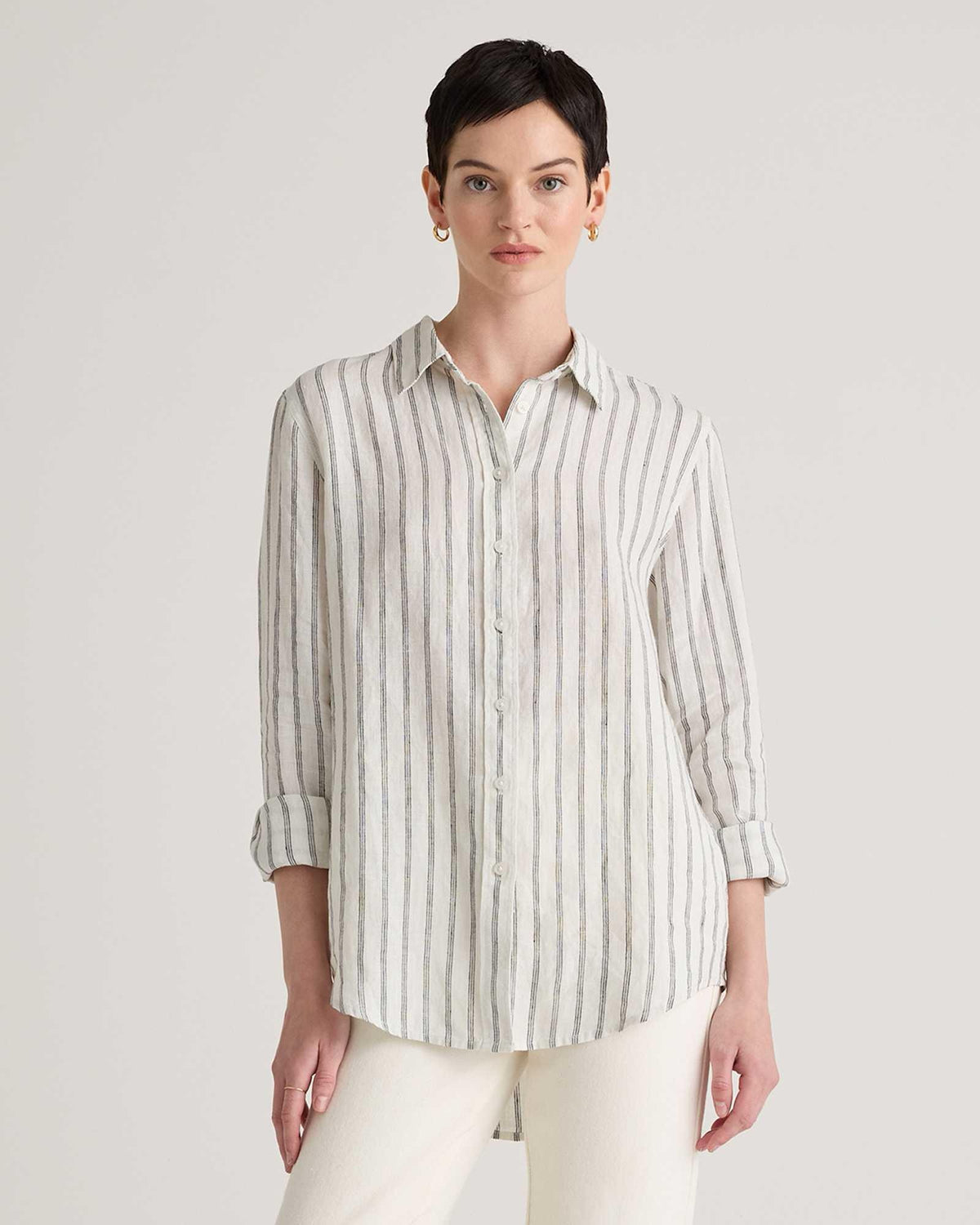 Quince European Linen Striped Shirt Large