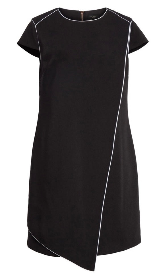 TED BAKER London Black White Trim Shift Dress Exposed Zip Size 2 / US Size 6
