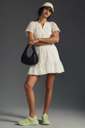 ANTHROPOLOGIE The Somerset White Eyelet Mini Dress Embroidered Smocked X-Large