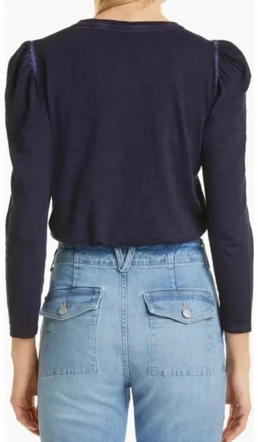VERONICA BEARD Jeans Porter Pouf Sleeve Pima Cotton Tee Navy Puff Top Small