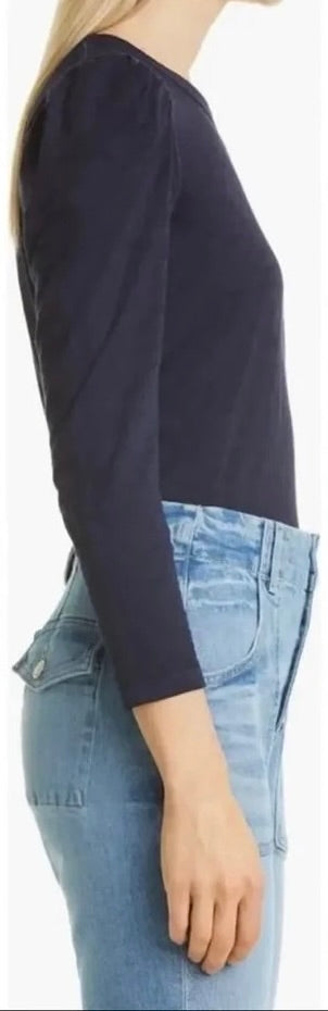 VERONICA BEARD Jeans Porter Pouf Sleeve Pima Cotton Tee Navy Puff Top Small