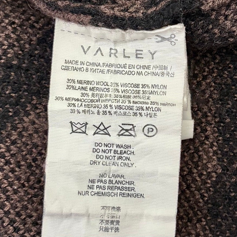 VARLEY Calvert Sweater Bracken Black Zebra Animal Print Merino Wool Blend Large