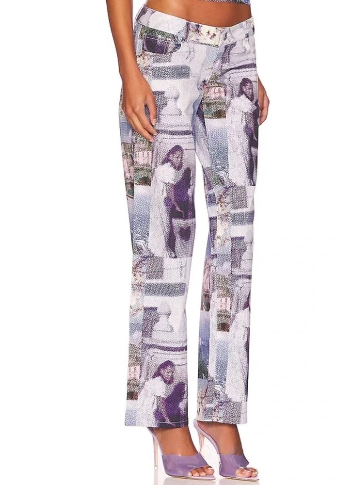 MIAOU Atlas Pants Memoirs Pixelated Graphic Print Straight Leg Streetwear XS