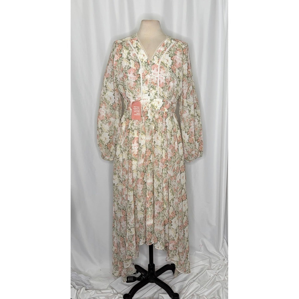 NWT!! IVY CITY CO Bree Floral Dress Midi Maxi Lace Trims Feminine Romantic Large