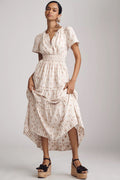 ANTHROPOLOGIE The Somerset Embroidered Floral Maxi Dress Stripes X-Small Petite