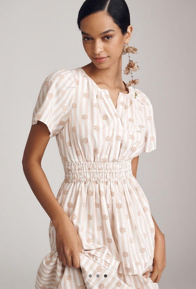 ANTHROPOLOGIE The Somerset Embroidered Floral Maxi Dress Stripes X-Small Petite