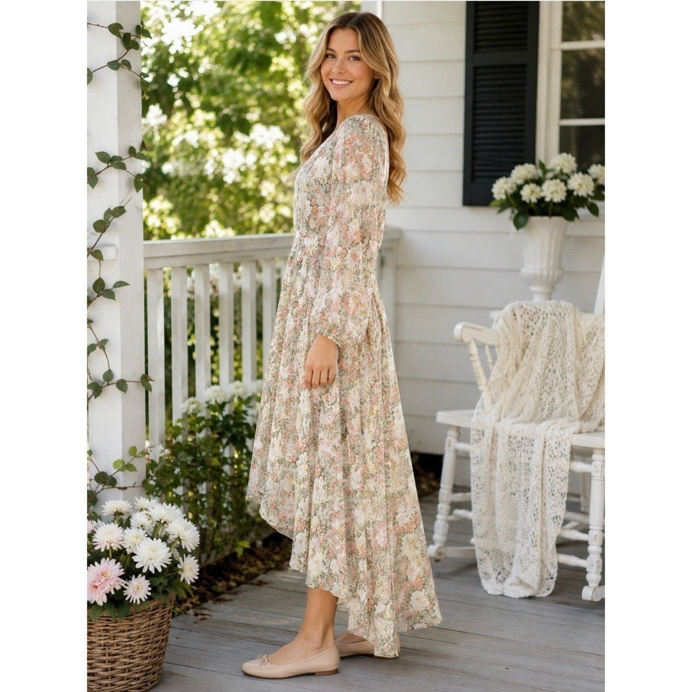 NWT!! IVY CITY CO Bree Floral Dress Midi Maxi Lace Trims Feminine Romantic Large