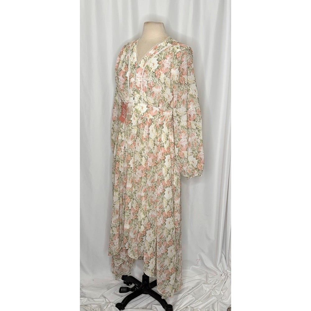 NWT!! IVY CITY CO Bree Floral Dress Midi Maxi Lace Trims Feminine Romantic Large
