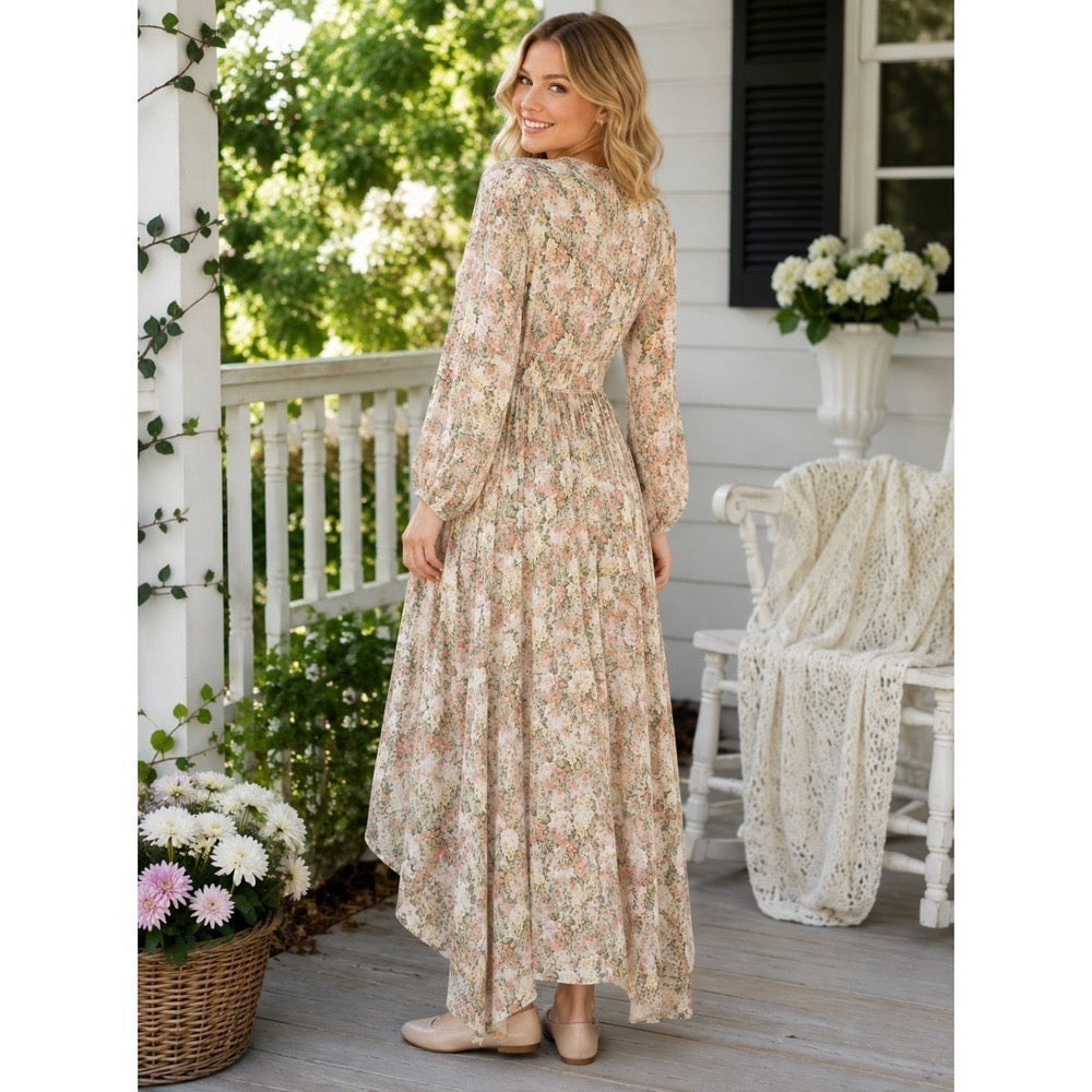 NWT!! IVY CITY CO Bree Floral Dress Midi Maxi Lace Trims Feminine Romantic Large
