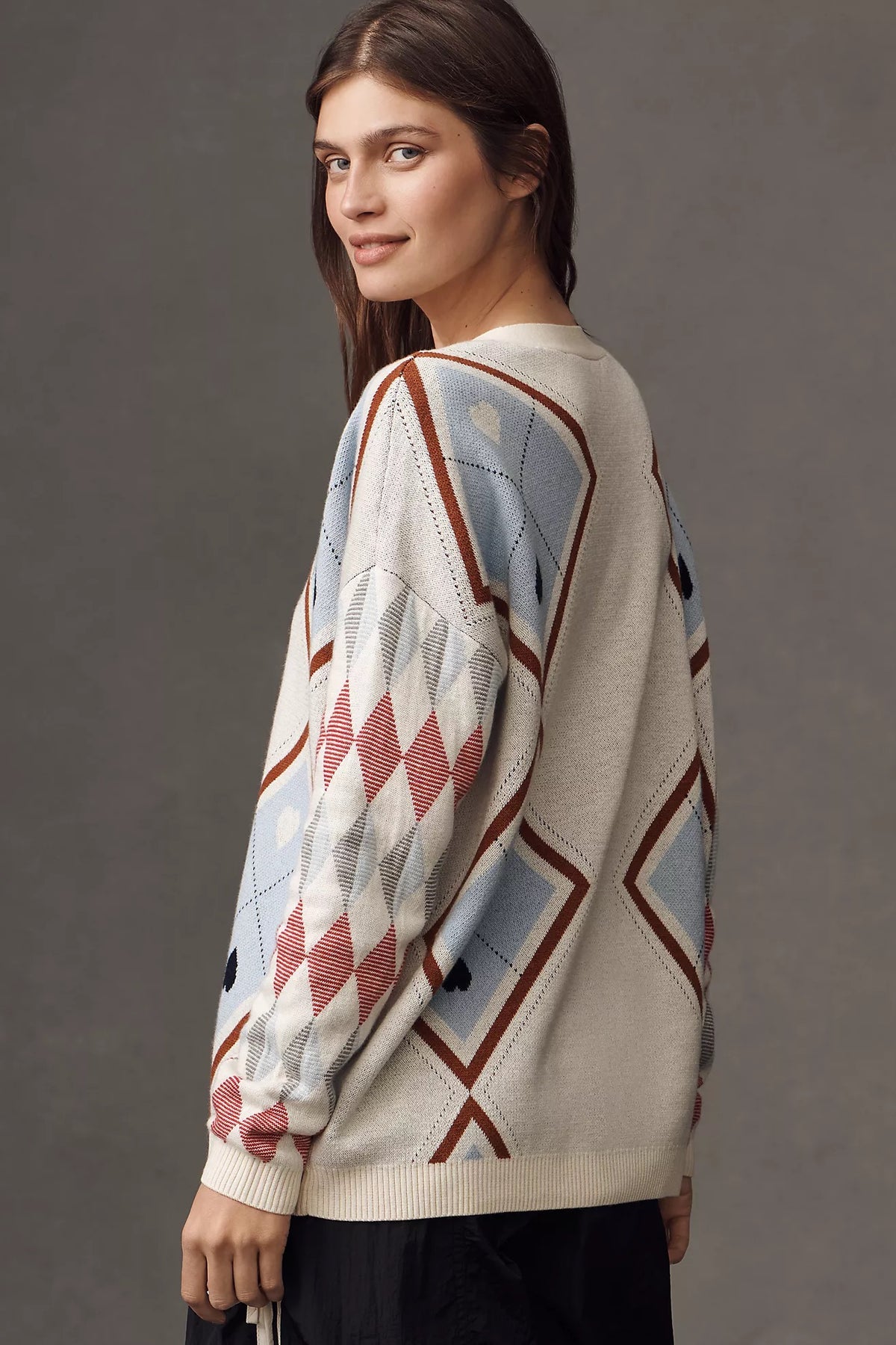 Anthropologie MAEVE Argyle Hardware Cardigan Sweater Heart Print Knitwear XS