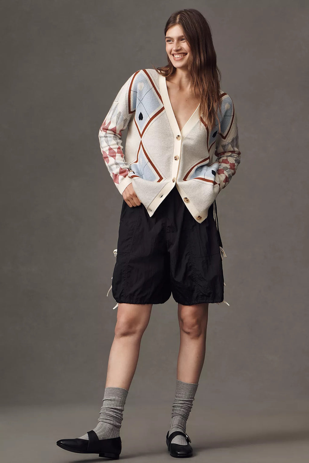 Anthropologie MAEVE Argyle Hardware Cardigan Sweater Heart Print Knitwear XS