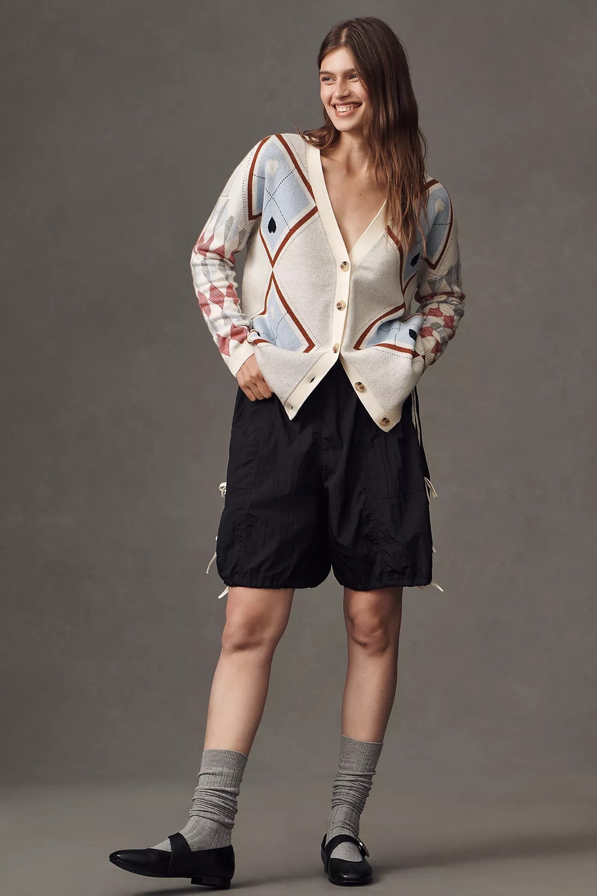 Anthropologie MAEVE Argyle Hardware Cardigan Sweater Heart Print Knitwear XS