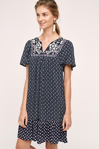 Anthropologie ONE SEPTEMBER Alpina Tunic Dress Embroidered Floral Ruffle X-Small