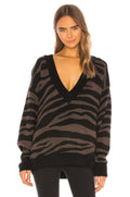 VARLEY Calvert Sweater Bracken Black Zebra Animal Print Merino Wool Blend Large