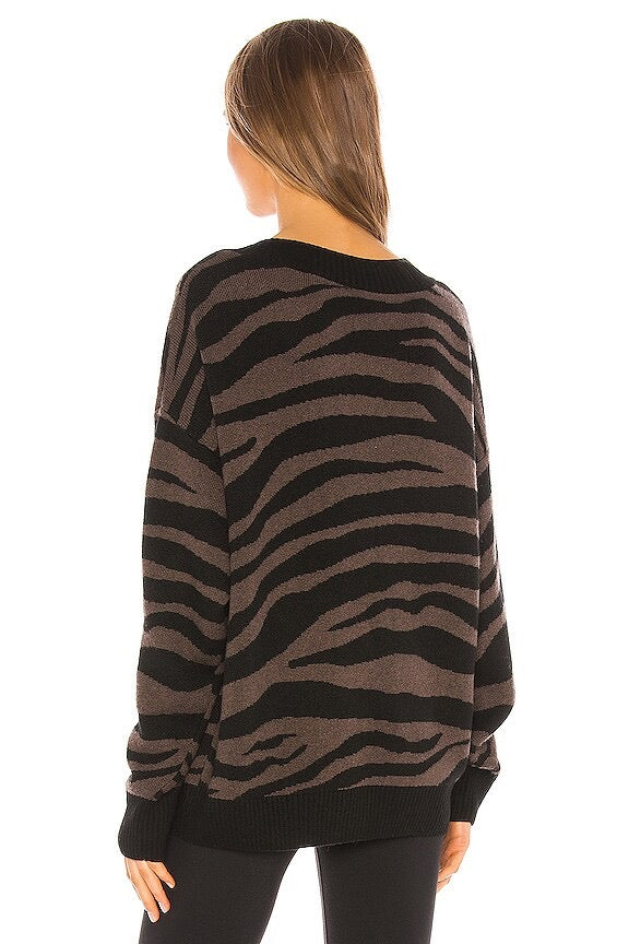VARLEY Calvert Sweater Bracken Black Zebra Animal Print Merino Wool Blend Large