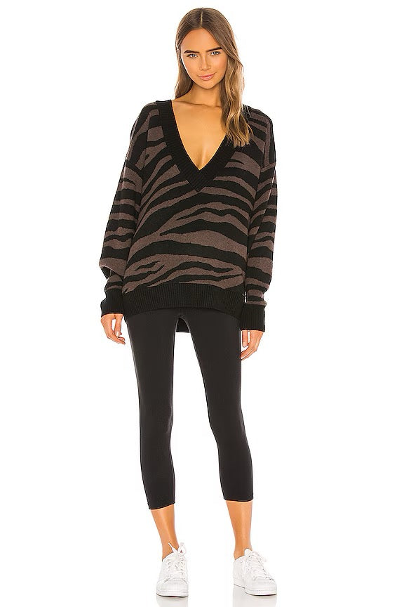 VARLEY Calvert Sweater Bracken Black Zebra Animal Print Merino Wool Blend Large