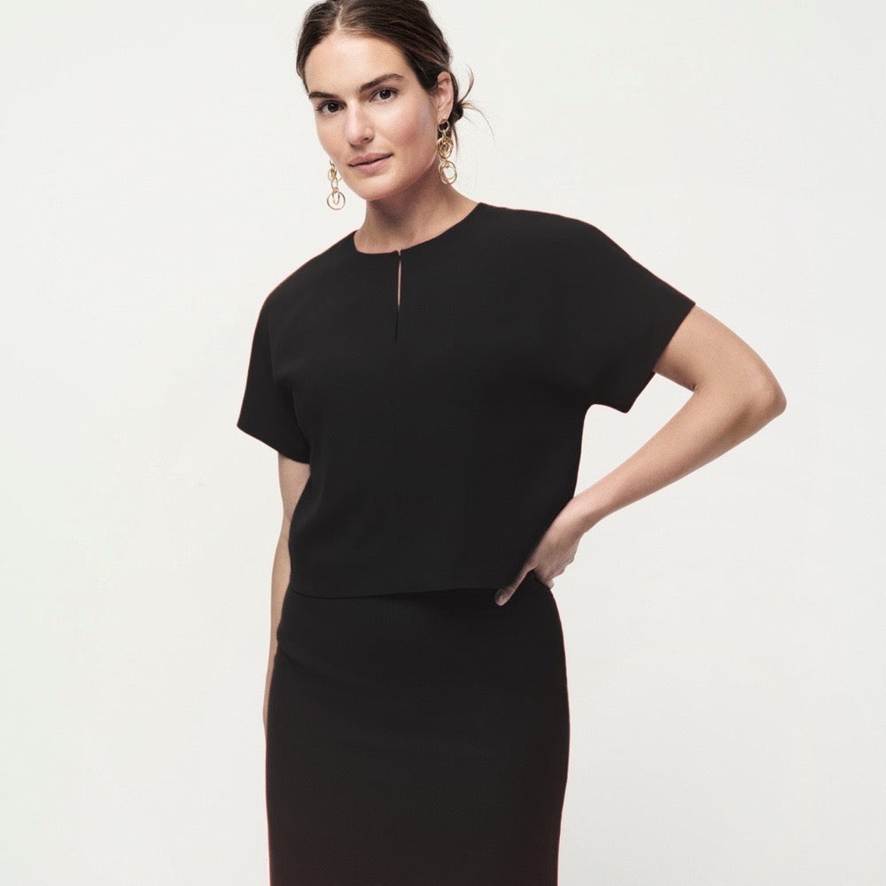 J. CREW 365 Crepe Cropped Top Pencil Skirt 2 Piece Skirt Set Black Solid Size 0