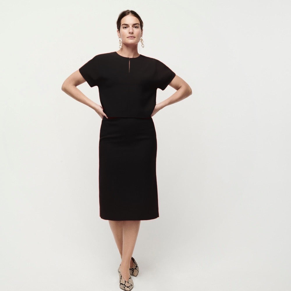 J. CREW 365 Crepe Cropped Top Pencil Skirt 2 Piece Skirt Set Black Solid Size 0