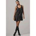 Anthropologie MAEVE Faux Leather Sleeveless Swing Dress Black Circles Mini Small