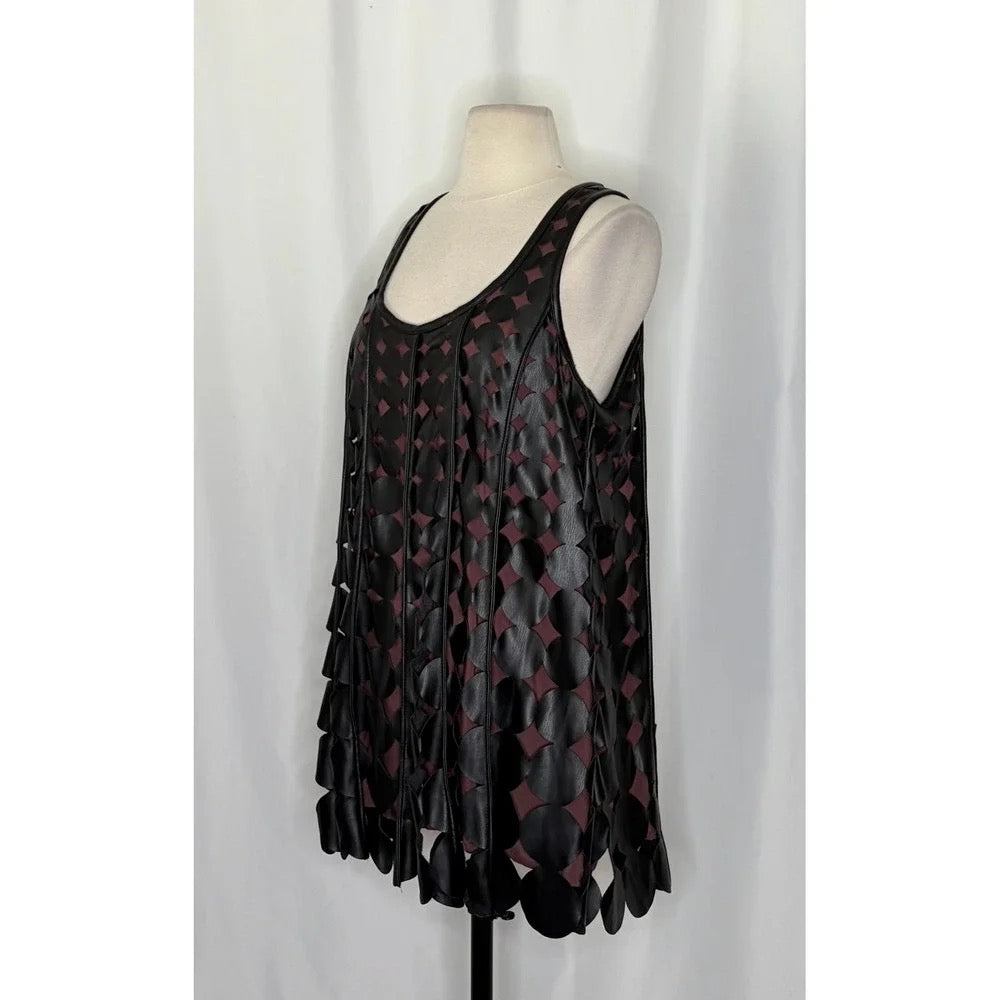 Anthropologie MAEVE Faux Leather Sleeveless Swing Dress Black Circles Mini Small