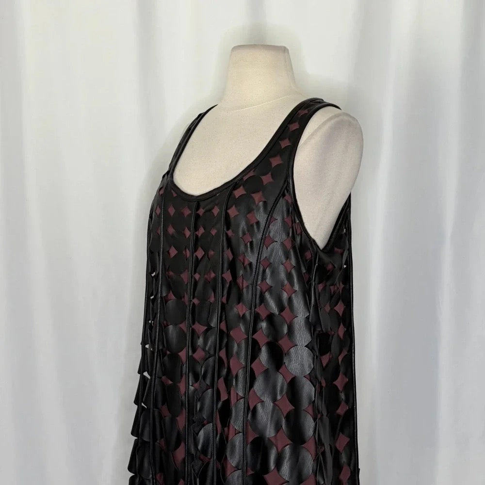 Anthropologie MAEVE Faux Leather Sleeveless Swing Dress Black Circles Mini Small