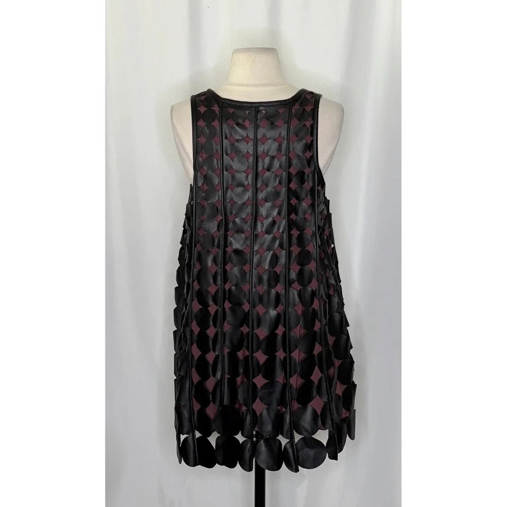 Anthropologie MAEVE Faux Leather Sleeveless Swing Dress Black Circles Mini Small